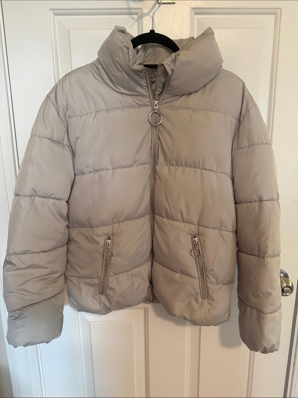 Altar'd State Kids Taupe Puffer Jacket with Ring-Zip Details